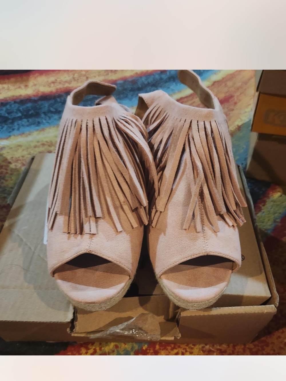 comfortview Blush Pink Fringe Espadrille Wedge Sandals